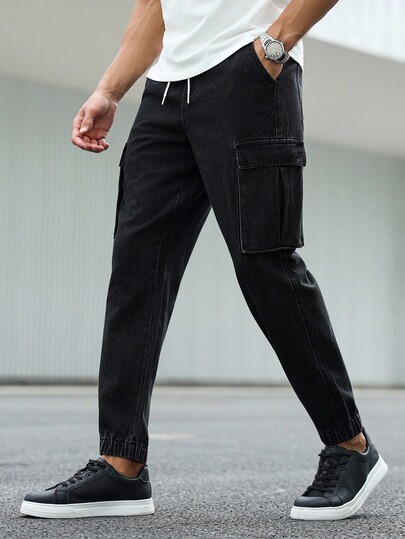 Manfinity Homme Luźne, męskie, casualowe jeansy typu harem, czarne, jesień/zima