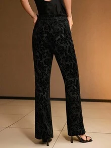 MOTF PREMIUM EMBROIDERY FLARE LEG SUIT PANTS - Black - View 3