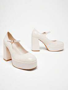 Solezae Giày cao gót Mary Jane đế bệt cổ điển đa năng dành cho nữ - trắng - Xem 7