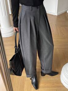 DAZY Women's Solid Color Pleated Hem Cropped Pants, Casual Trousers For Autumn/Winter Women Dress Pants