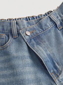 SHEIN Girlism 少女Y2K时尚复古水洗不对称腰身宽松阔腿牛仔裤，秋季返校季，Y2K宽松牛仔裤，Y2K牛仔裤，阔腿牛仔裤，超大牛仔裤，冬季宽松牛仔裤 - 淺色水洗藍 - 查看 3