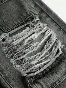 SHEIN Girlism Tween Girls' Fashion Distressed Wide Leg Cargo Jeans Fall Winter - Black - View 3