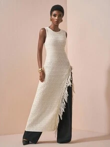 Zivah Lễ hội âm nhạc mới mùa thu 2025, Lễ Phục sinh, Ngày lễ Thánh Patrick, Phong cách phương Tây, Du mục, Tiệc sinh nhật, Lễ tốt nghiệp, Phong cách đại học, Trang phục sinh viên, Thường ngày, Đa năng, Giải trí, Du lịch du thuyền, Bãi biển, Tắm nắng, Lan truyền, Thời trang đường phố, Khách dự tiệc cưới, Bohemian, Đi làm, Ăn trưa, Sân bay, Y2K, Áo len dệt kim dài không tay tua rua cổ điển màu mơ chắp vá - Màu be - Xem 6