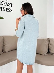 EURMUSE VÁY MINI TAY NGẮN CỤM PHÍA TRƯỚC CHO NỮ ÁO KHOÁC NHẸ MÀU TUYẾT - Rửa nhẹ - Xem 2