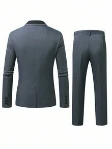 Manfinity Mode 男士修身双排扣西装套装 - 深灰色 - 查看 2