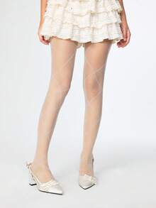 ROMWE Kawaii Pantofi cu toc înalt pentru femei, vârf rotund, bej, cu funde multiple, drăguți și eleganți, potriviți pentru nuntă, rochii de vară, sandale cu baretă în aer liber - Bej - Vizualizare 2