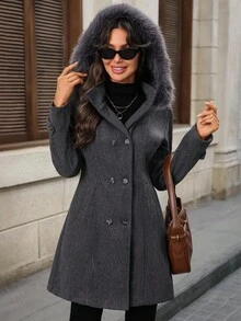 EMERY ROSE 女士时尚连帽大衣，秋冬季女式外套 - 灰色 - 查看 7