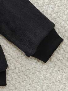 2件套可爱男婴毛绒圆领长袖上衣和裤子套装 - 黑色 - 查看 3