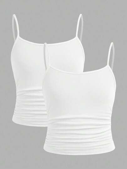 SHEIN Girlism Dozemod Tween Girl Tween Girl 2 件简约褶饰吊带背心文胸套装