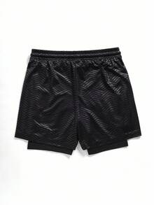 Manfinity Sport Corelite Pantalones cortos deportivos con estampado de lema de ala y cruz para hombres - Negro - Ver 2