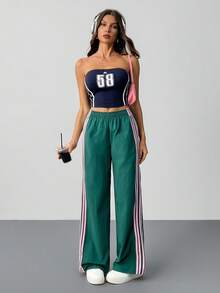 SHEIN Tall Women's Elastic Waist Side Striped Wide Leg Loose Casual Pants,Cargo Pants Sport Set For Women Athletic Set 2 Pieces Vacation Set Women Miami Outfits For Women Tracksuit Two Pieces Set Women Women Track Pants,Fall