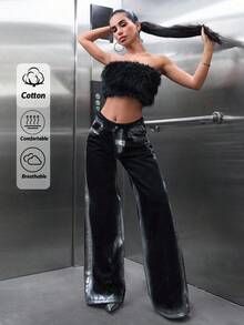 CasuGlow Women's Casual Front Button Pocket Simple Style Jeans - Black - View 1