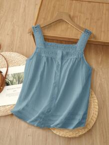 Rusticease 女士纯色蕾丝拼布方领无袖衬衫，夏季