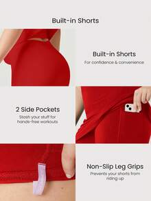 GLOWMODE FeatherFit™-Air Plus Size Peekaboo 吊带连衣裙，内置防滑短裤，低冲击瑜伽日常夏季连衣裙，黑色连衣裙，速干吸湿排汗 - Fiery Red - 查看 5