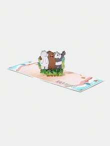 We Bare Bears X SHEIN Tarjeta de felicitación 3D de 180 grados con lindo patrón de oso de verano e isla - Multicolor - Ver 4