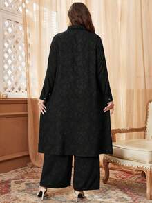 Al Najma 2pcs Textured Jacquard Contrast Button Plus Size Casual Set 2 Pieces Set - Black - View 2