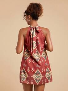 Travachic Vacation Woven Women's Geometric Print Pleated Halter Mini Dress Fall Outfits Women Winter Clothes For Women Halter Neck Dress For Women Juneteenth Dress Scarf Dress Havana Nights Outfit Printed Halter Dress,Casual Woman Style, Fall Outfits For Women, Chic Autumn,Going Out Outfit,Elegant Outfits,Country Style For Women, Beach Wedding Guest Dress,