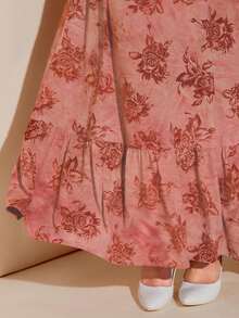 Amorya Women's Elegant Dusty Rose Velvet Burnout Floral Maxi Dress,Autumn Shirred Cap Sleeve Cinched Waist Tea Party Cottagecore Super Long Dress - Dusty Pink - View 6