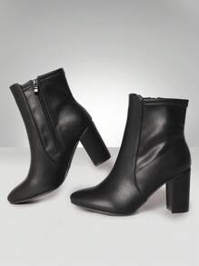 Solezae Women's Comfortable & Fashionable Almond Toe Side Zipper Block Heel Ankle Booties - Black - View 7