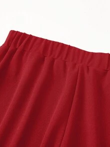 SHEIN Clasi Quần ống rộng thanh lịch cho nữ có thiết kế trang trí tăm kim loại ở eo - Màu Đỏ Sâu - Xem 5