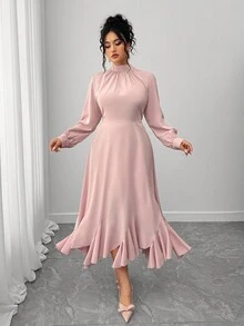 Elenzga Vestido asimétrico con lazo delantero, color rosa, talla grande para mujer - Rosa vieja - Ver 1