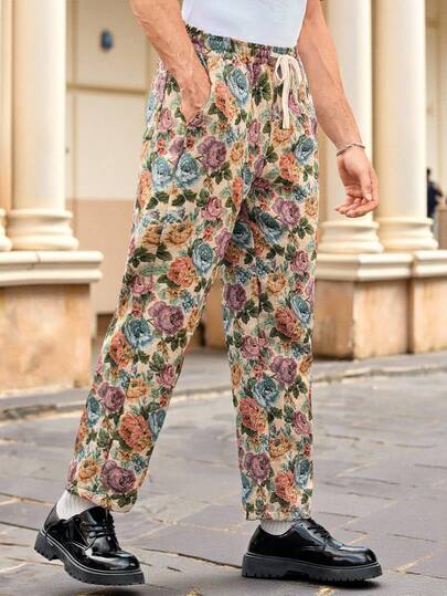 Manfinity NXTstreet Men's Casual Woven Floral Pattern Mid-Waist Long Pants Men Floral Pants Floral Pants Men Men Tapestry Pants Boho Pants Men Men Rose Print Pants Men Pants Summer Floral Print Pants Men Tapestry Pants Men, Fall