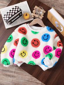 SHEIN 秋冬少女纯色蓬松圆领休闲卫衣 - 白色 - 查看 8