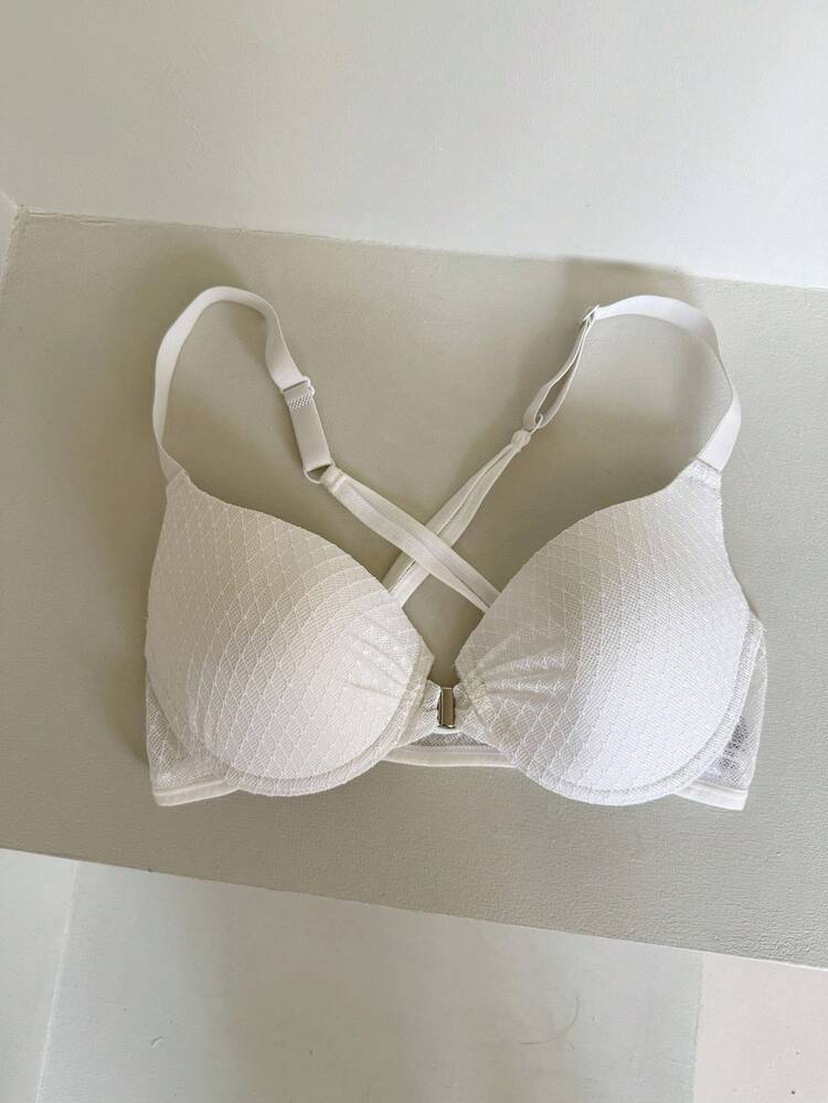 Lace Mesh Patchwork Adjustable Criss-Cross Strap Minimalist Wireless Bra For Women Lingerie For Women