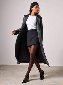 COSMINA Áo khoác dài thắt eo màu tương phản thanh lịch dành cho nữ, Thu/Đông - Xám - Xem 3