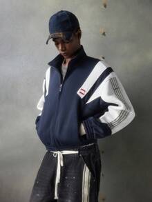 NEON BLANC Men's Casual Versatile Contrast Color Patchwork Zip Jacket, For Outdoor, Spring - Navy Blue - View 2