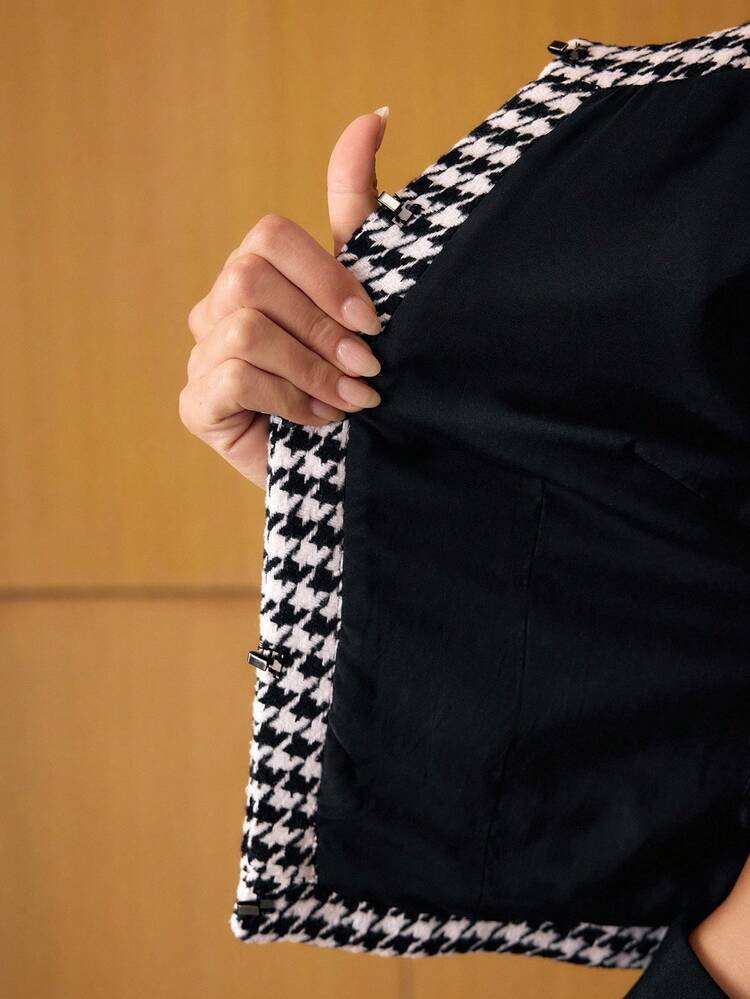 HOUNDSTOOTH TRIM LONG SLEEVE JACKET