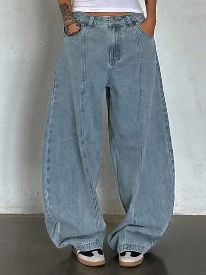 Livesso 破洞水洗宽松开叉休闲街头秋季女式宽松牛仔裤