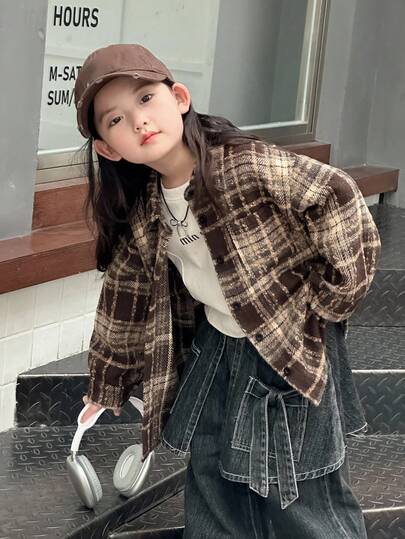 DAZY 少女格纹休闲长袖百搭夹克 秋冬