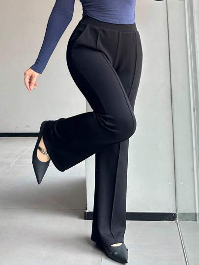 Dazy Plus 大码女式纯色弹力紧身喇叭腿休闲裤，适合所有季节的女式正装裤秋季