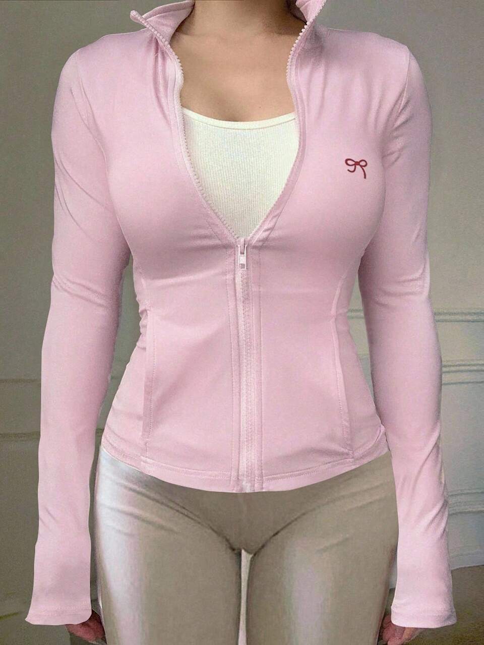 Casual Sport Zip Up Bomber Jacket, Regular Fit, For Women, Spring,Fall Women Clothes Women Coats