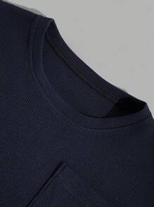 RueChic Men Waffle Fabric Pocket Detail Regular T-Shirt Set - Navy Blue - View 4