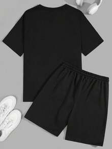 RueChic Men Cottonline Letter Printed Regular T-Shirt Set - Black - View 2