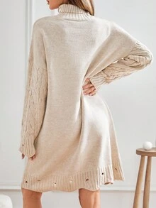 SHEIN Tall Rochie de damă înaltă, cu guler înalt, cu mânecă lungă, casual, tricotată, cu guler înalt - Caisă - Vizualizare 2