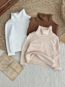 LMoss Kids LMoss 女嬰 3 件組 針織純色休閒套裝，含立領秋季上衣 - 彩色 - 查看 3
