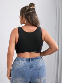 SHEIN CURVE+ Plus Size Women Front Button Lace Patchwork Comfortable Bra Camisole/Autumn /Winter Halloween