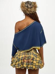 SUMWON WOMEN 露肩短款学院风 T 恤，带星星和数字，Y2K 学院风短款上衣，适合秋春冬学院风 - 彩色 - 查看 2