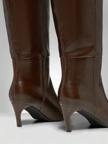 SHUZIA Women Everyday Basic Minimalist Comfortable Zip-On Knee-High Heeled Boots For Christmas - Chocolate Brown - View 5