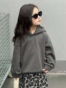 DAZY Young Girls Hooded Street Style Casual Korean Sweatshirt Graphic Hoodies Girls - Dark Grey - View 4