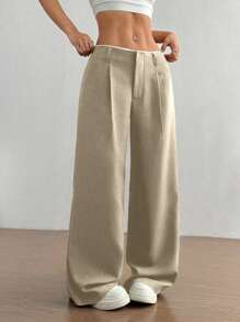 Flirla Pantalones rectos estilizados y finos para mujeres - Caqui - Ver 3