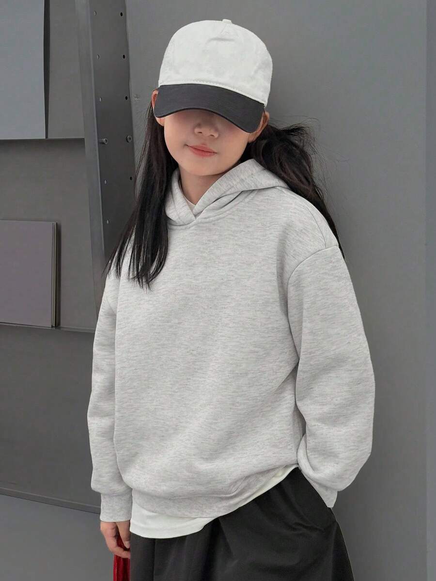 Dazy Kids Tween Girls Solid Color Knitted Fleece Sweatshirt - Light Grey - View 1