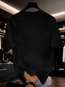 Manfinity Dauomo 男士夏季字母印花圆领短袖休闲百搭T恤 - 黑色 - 查看 2