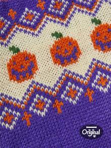 1 件宠物猫狗通用万圣节紫色南瓜几何提花针织高领弹力舒适保暖狗毛衣，PETSIN 原创设计 - 彩色 - 查看 3