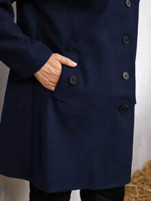 Áo khoác ngoài màu xám một hàng khuy cỡ lớn dành cho nữ, Thu/Đông - Màu xanh hải quân - Xem 8