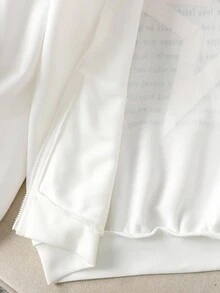 Tween Girl Casual Street Loose Raglan Shoulder Back Letter & Star Print Sweatshirt Jacket,In Fall/Winter - White - View 4