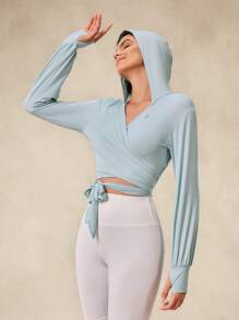 OutZeal 女士防紫外线凉爽触感丝滑柔软下摆交叉系带设计连帽防晒夹克日常休闲 - 藍色 - 查看 9